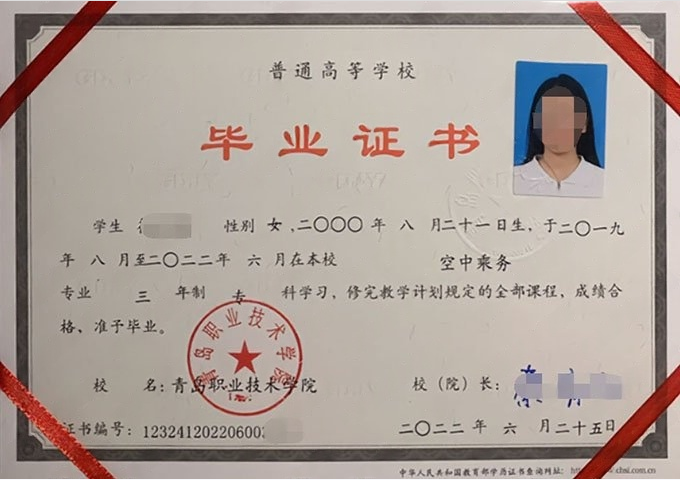 鹤壁青岛职业技术学院毕业证样本图片